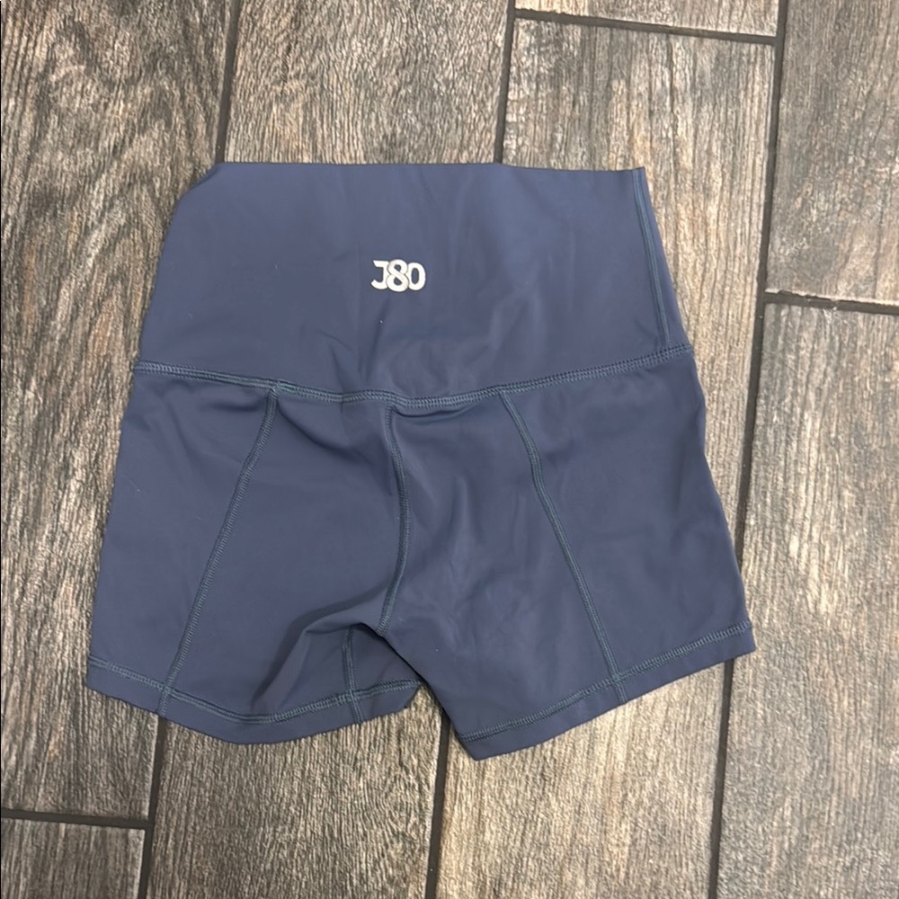Blue Bike Shorts with Wide Waistband and Stretch Fabric